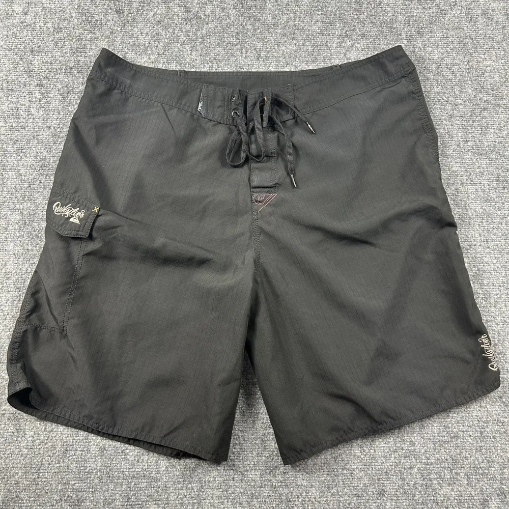 Quiksilver Board Shorts Mens 38 Black Ripstop Cargo Pocket‎ Surf Swim Trunks